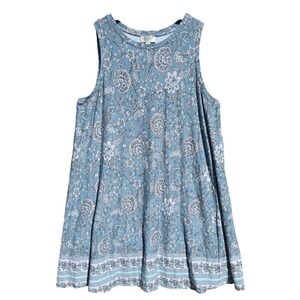 LOFT NWT Women's XL Blue Floral Print Sleeveless Swing Dress Midi